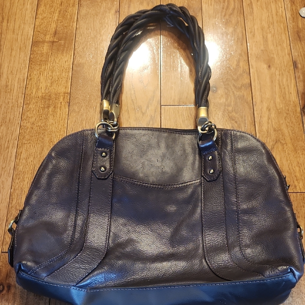 Clarks Brown Genuine Leather Shoulder Bag Braided Strap 15x10 P-002